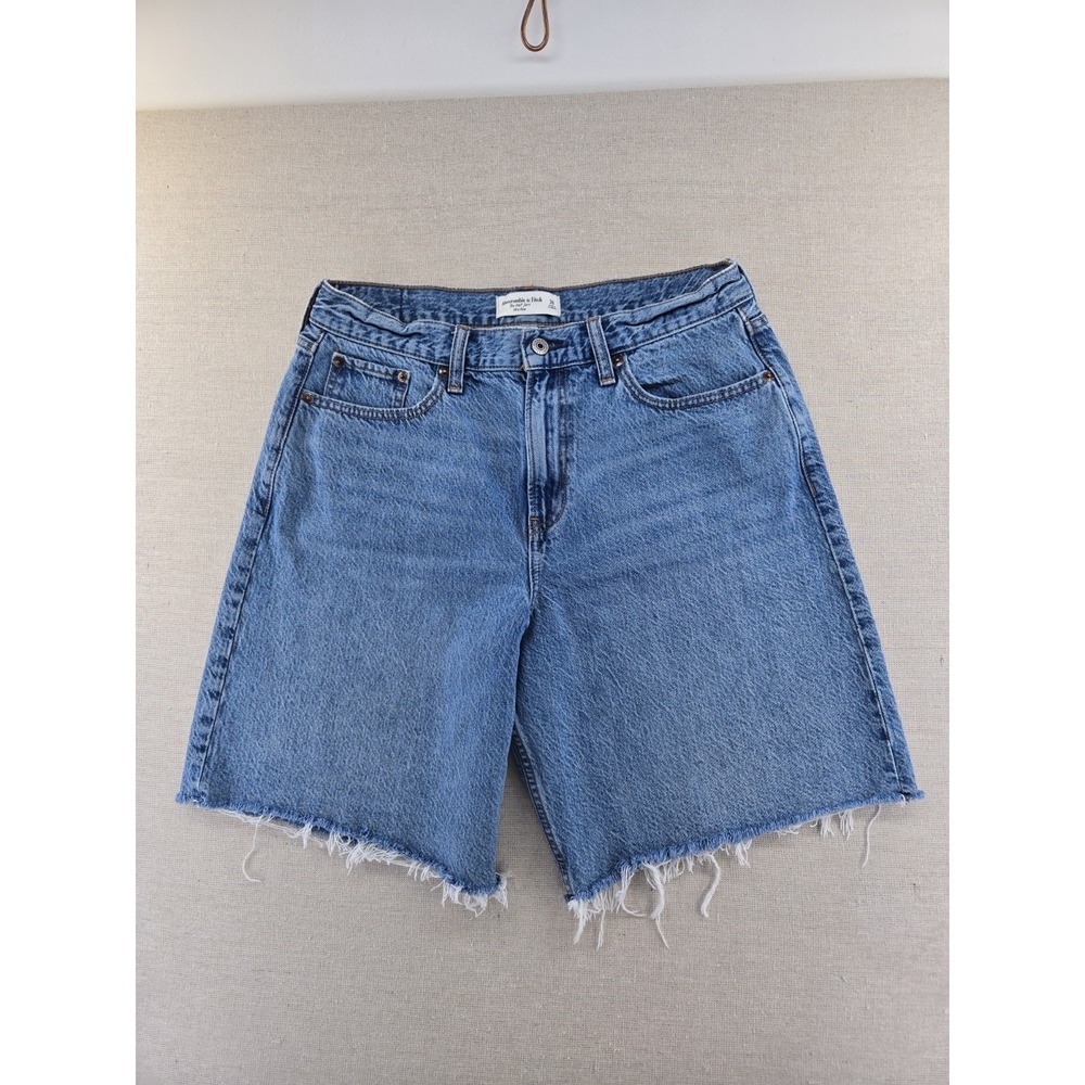 Abercrombie & Fitch A&F Mid Rise Curve Love Jort Denim Shorts Women's 28 Baggy